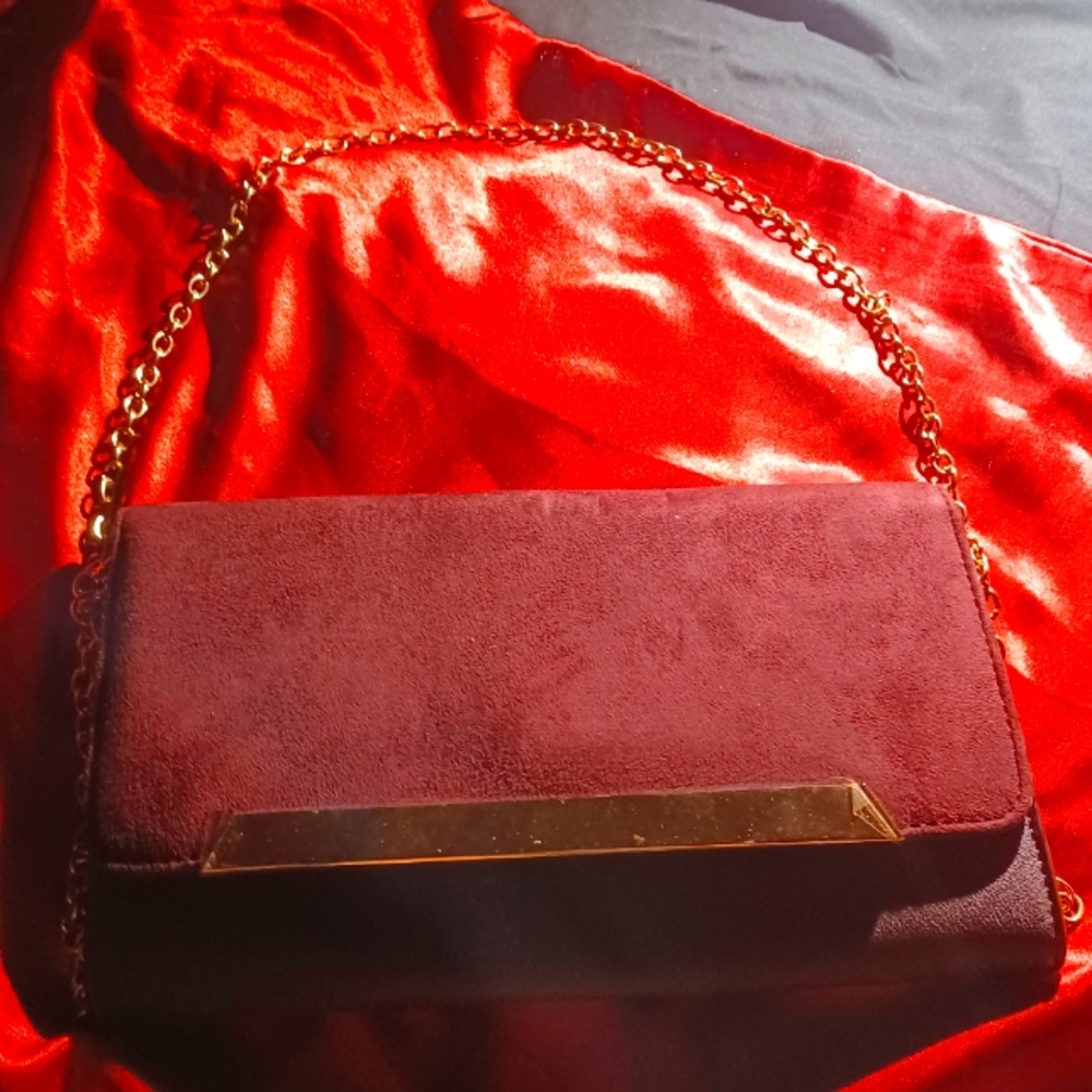 Very rare Burgundy Cato two way 2way bag clutch gold hardware chain handle - Picture 1 of 16